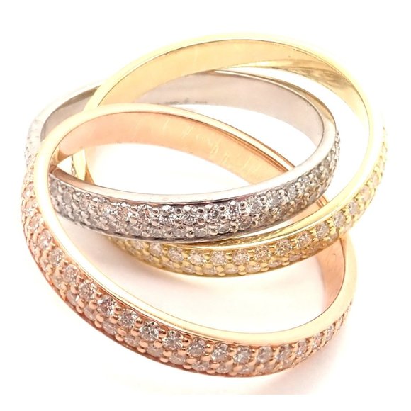 Authentic! Cartier Trinity 18k Gold Diamond Small Model Band Ring Size 51 Cert - Picture 5 of 10